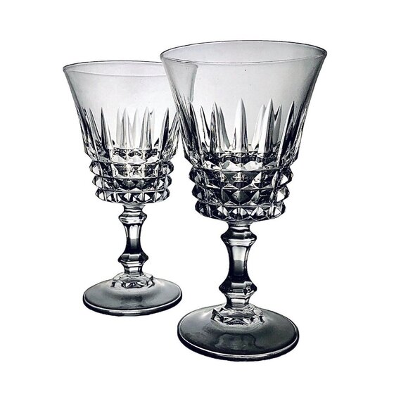 WM Dalton 2 Wine Glasses French 24 Percent Lead Crystal Clear Blown Glass No 2 - Picture 1 of 10